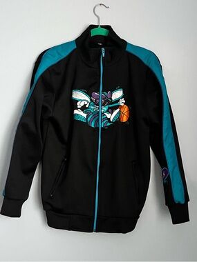 Charlotte Hornets NBA Jacket Black Teal Purple Mascot Logo Men’s SZ Small